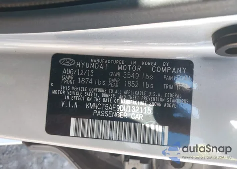 2013 Hyundai Accent Gs from USA, damaged, VIN KMHCT5AE9DU132115